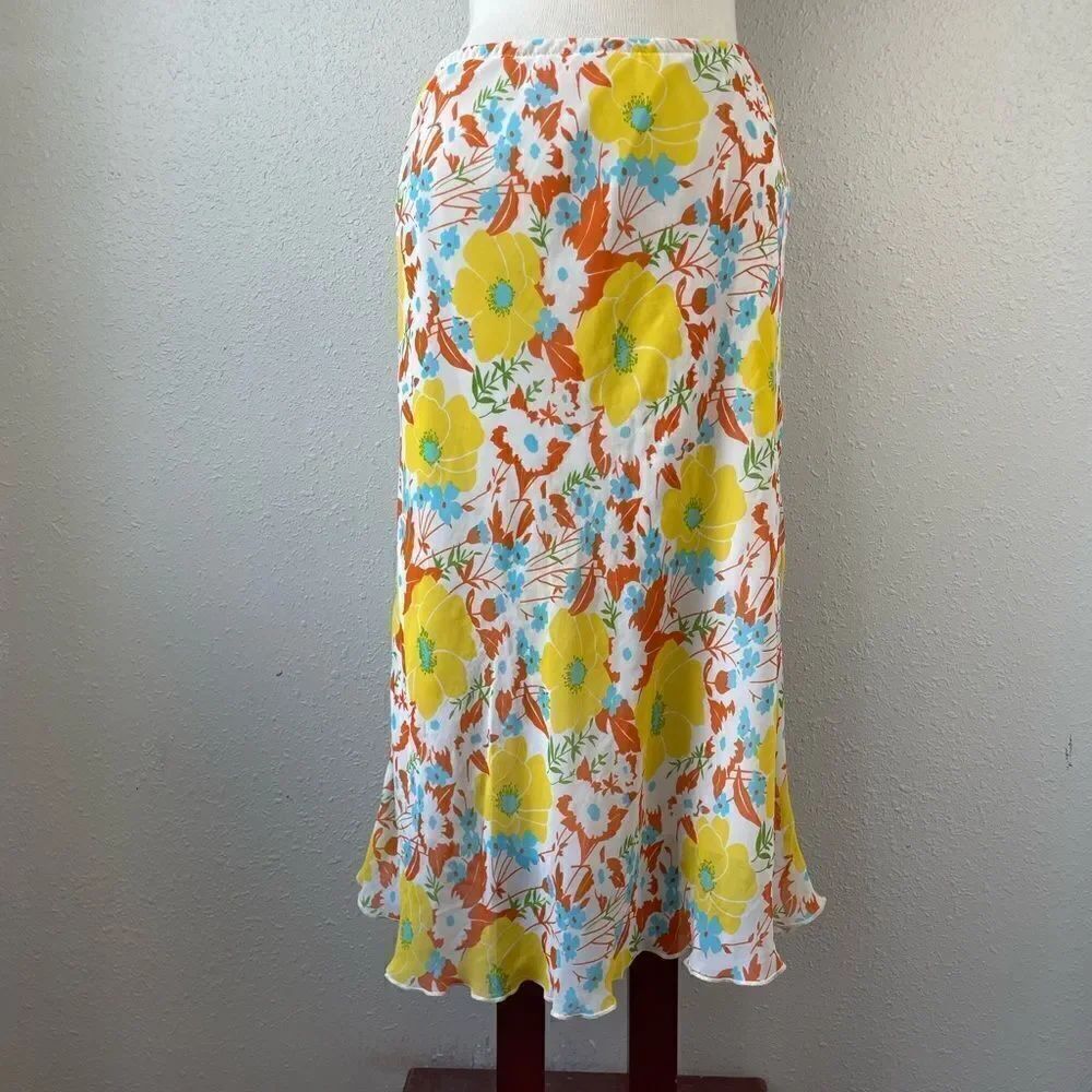 JKLA California Yellow Floral Midi Skirt Size M EUC
